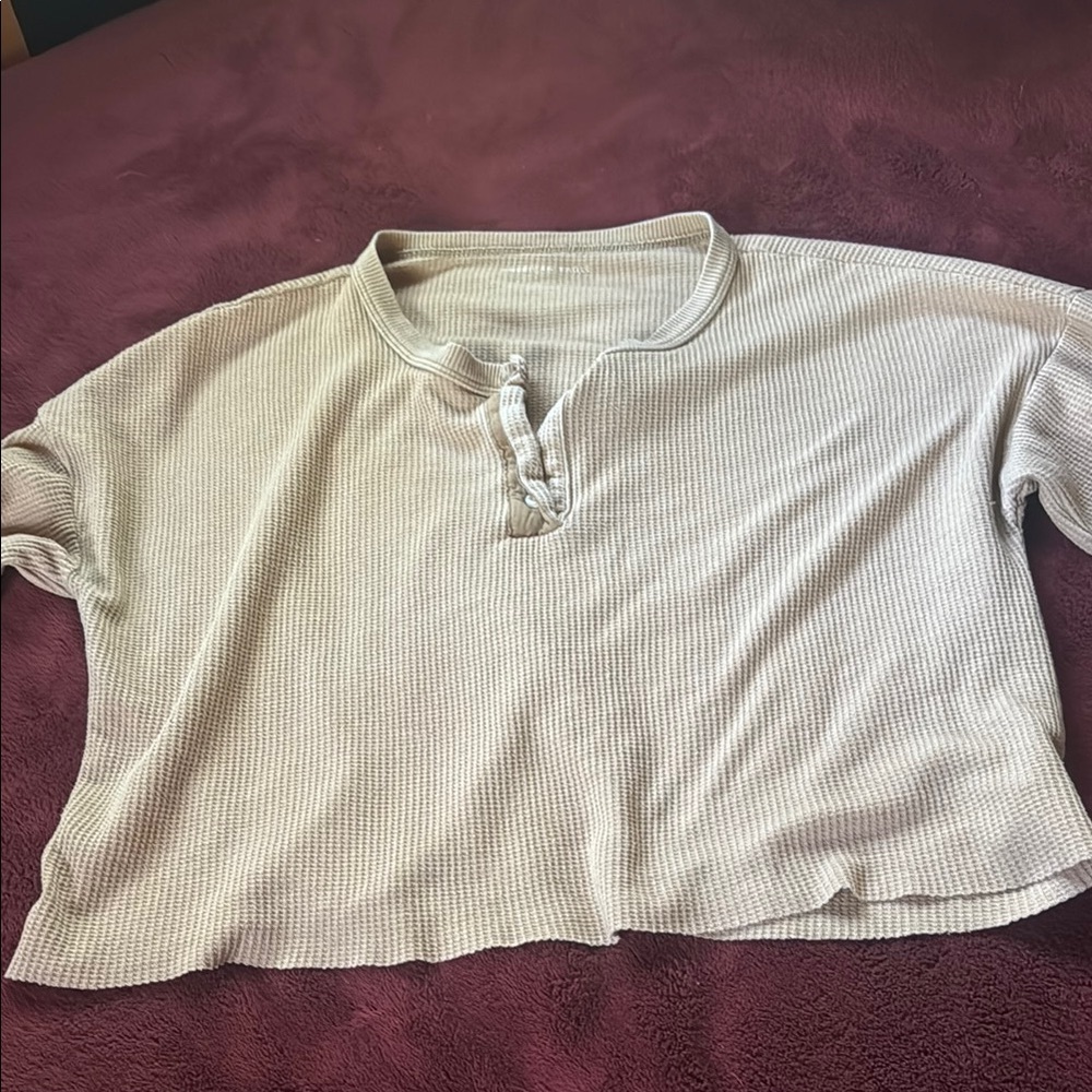American Eagle Outfitters Cream Polo Crop Top